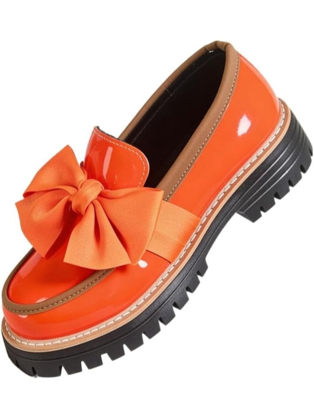 Women's Orange Round Toe Slip On Thick Sole Business Casual Chunky Loafer